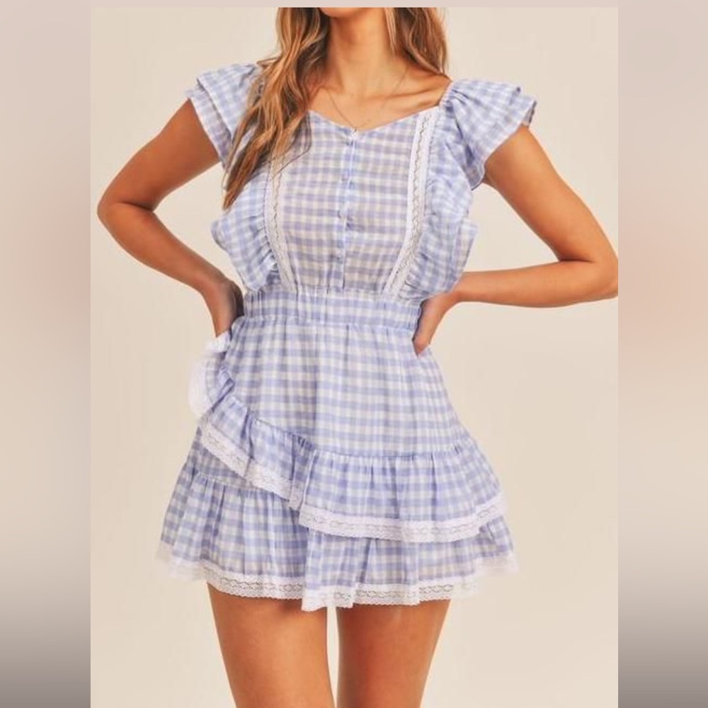 Mable Blue Gingham Ruffle Dress‎